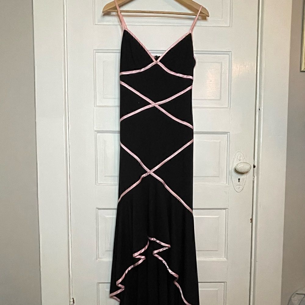 Blondie Nights Beautiful Black and Pink Spaghetti Strap Hi Lo Dress